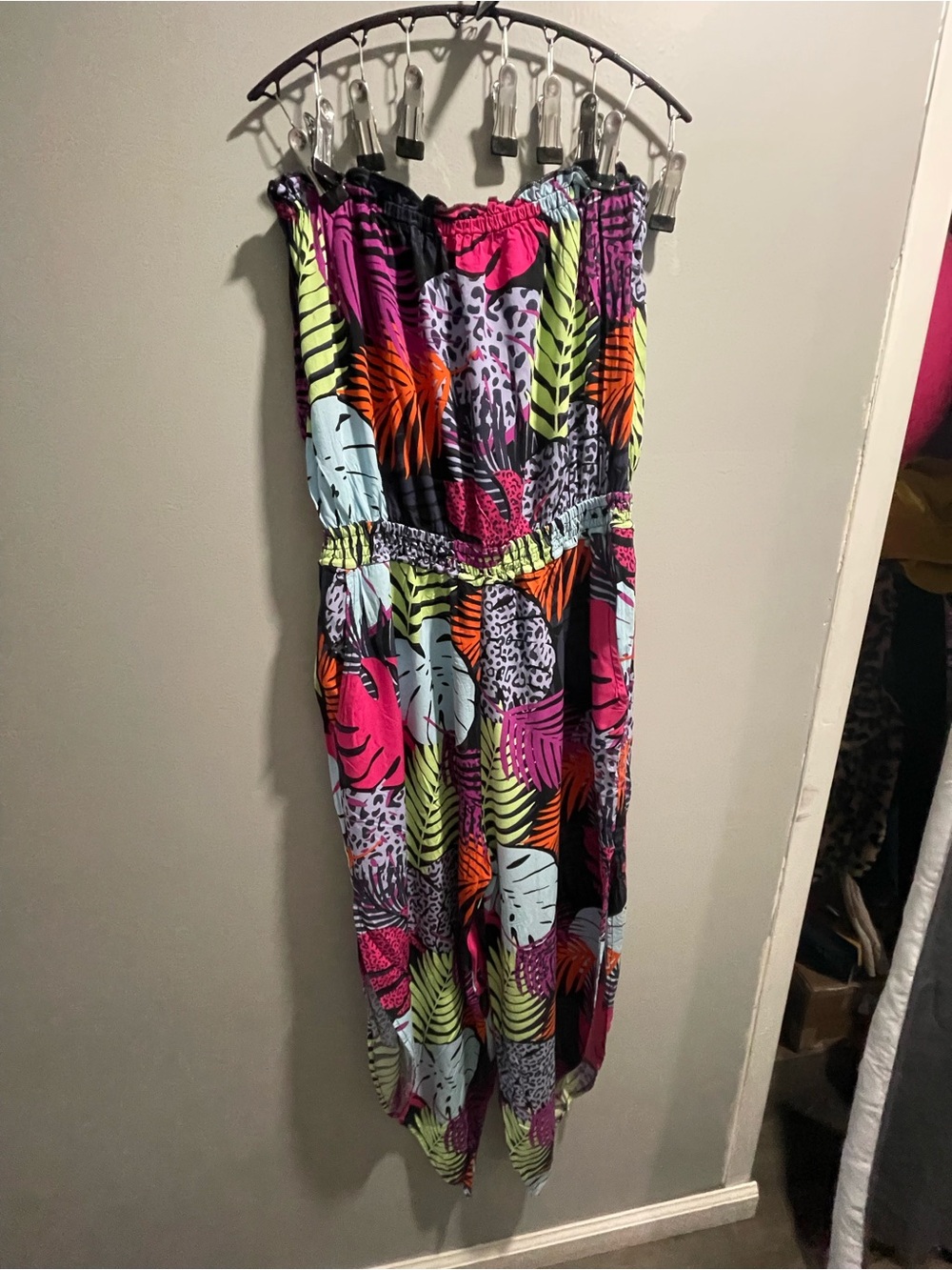 Bar III Tropical Print One-Piece Swimsuit in Pink, Orange, Lime, Black, White - Picture 3 of 5